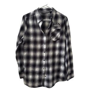 Harley Davidson Shirt Size Medium Black White Plaid Long Sleeve Flannel Biker